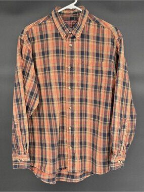 Five Brother Mens Plaid Button-Up Long Sleeve Shirt L Orange Outdoor Workwear